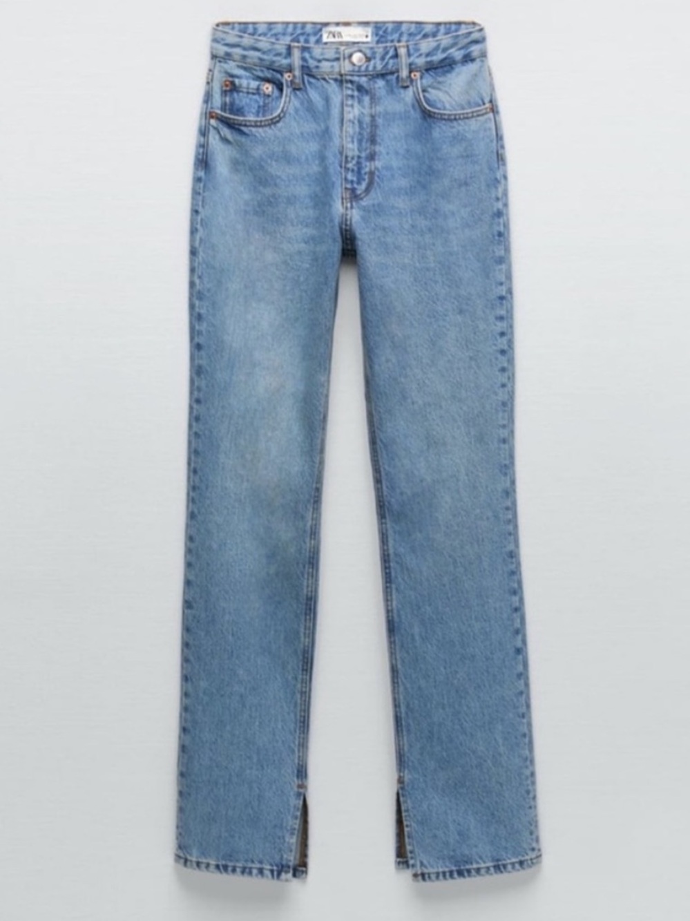 Zara 90s Straight Split Hem Jeans Women’s Size 10 Medium Wash Blue Denim